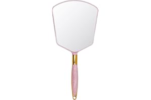 Eaoundm Hand Held Mirror with Handle, with Hook Hole for Bathroom and Bedroom, Barbers Haircut Mirror for Home and Salon (6 W X13 L inchs, Pink)