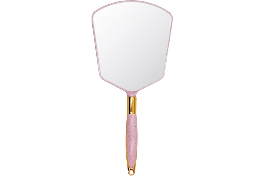 Eaoundm Hand Held Mirror with Handle, with Hook Hole for Bathroom and Bedroom, Barbers Haircut Mirror for Home and Salon (6 W X13 L inchs, Pink)
