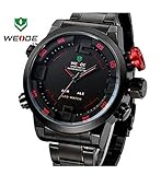 Weide Mens Red Theme Black Dial Dual Time Display Wrist Watch WH2309BR
