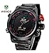 Weide Mens Red Theme Black Dial Dual Time Display Wrist Watch WH2309BR