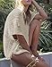 shermie Swimsuit Cover Ups for Women Short Sleeve V Neck Side Slit Loose Casual Mesh Knit Crochet Top Beige