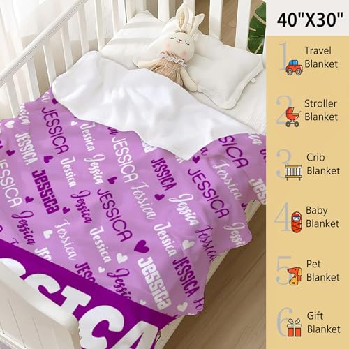 Personalized Blanket with Name, Custom Purple Blankets with Letter Words Soft Flannel Throw Blanket for Kids Adults Friends Families, Birthday Christmas Valentines Day Gift - 30X40 in for Pets