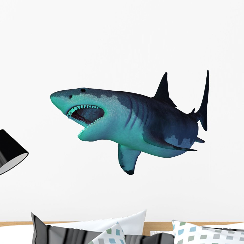 Wallmonkeys Megalodon Shark Underwater Wall Decal Peel and Stick Animal Graphics (24 in W x 18 in H) WM200121