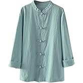 Kedera Women's Linen Shirts Retro Mandarin Collar Chinese Frog Button Tops Blouse