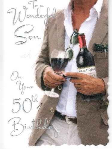 To A Wonderful Son on your 50th Birthday Card - Red Wine Design JJ
