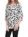 Allegra K Women Feather Prints 3/4 Sleeves Keyhole Flowy Top L White