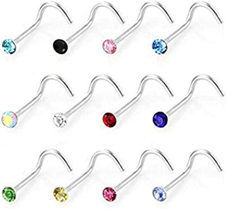 J Shop 10pcs Multicolor S Shape Nose Studs Rings Piercing Stud