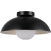 Globe Electric 66000076 1-Light Flush Mount Ceiling Light, Matte Black, White Opal Glass Shade, Ceiling Light Fixture, Home I