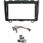 9'' Car Radio Stereo Dash Frame Fascia Bezel Panel w/Power Harness Cable Compatible for Honda CR-V 2007 08 09 10 11 Install Mount Kit