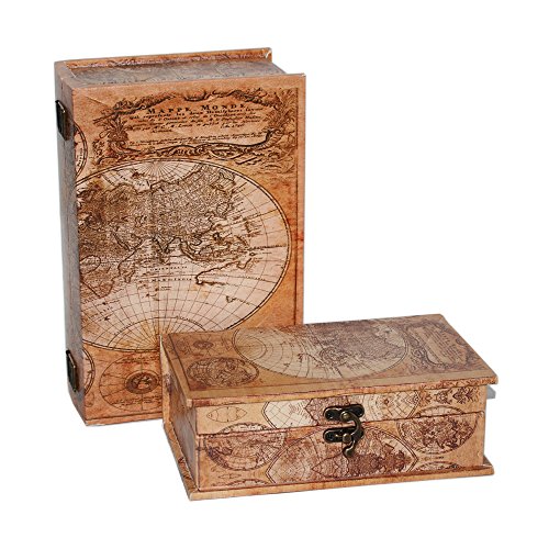 MODE HOME World Map Set of 2 Vintage Wooden Keepsake Boxes,Decorative