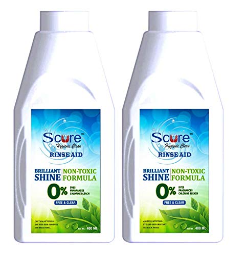 Scure Dishwasher Rinse Aid | 2 X 400ml | Protect & Shine With 0% Dyes, Fragrances, Chlorine Bleach – Natural Bio-Based Product- Designed For Use On All Leading Dishwashers.
