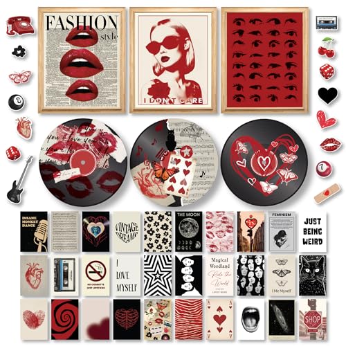 97 Decor Downtown Girl Room Decor Y2k Posters - Dark Red Downtown Girl Aesthetic Wall Decor, Y2k Room Decor 2000s Collage Kit, Trendy Wall Art Prints Dorm Decorations For Teen Girls Bedroom (Unframed)