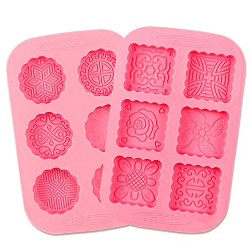 SHAN RUI 2pcs Round and Square 6 Cavity Mooncake Soap Chocolate Silicone Mold DIY Handmade MoldHolicolor Silicone Soap Mold - 2 Snowflake Cake Soap Handmade Christmas Mold - BPA Free & Dishwasher Safe