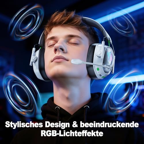 Fachixy Gaming Headset Wireless for PS4, PS5, Switch, PC, Mac, Laptop, 60H 2.4GHz Gaming Headset with Noise Cancelling Microphone, Wireless Bluetooth Headphones with LED Lights, Surround Sound