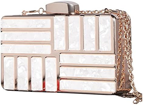 Metal Bridal clutch Wedding Party Evening bag Hollow Texture Chain Wallet Purse (White)