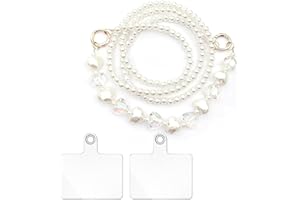 Turkalla Phone Chain Crossbody Pearl Strap, 2in1 Wrist&Shouler Crossbody Lanyard, Pearl Beads Charms Chain with Phone Tether Patches Compatible with Most Phones Bag Purse