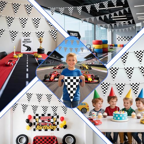 Piokio 100ft Black and White Checkered Flag Banner Racing Birthday Decorations, for Nascar Cars Party Supplies