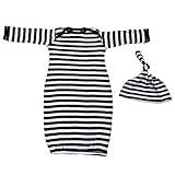 We Match! Baby Black & White Striped Layette Gown & Cap Set Super Soft Baby Outfit (Black & White)