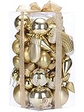 Sea Team 50-Pack Assorted Shatterproof Christmas Balls Ornaments Set Decorative Baubles Pendants with Reusable Gift Package for Xmas Tree (Gold)
