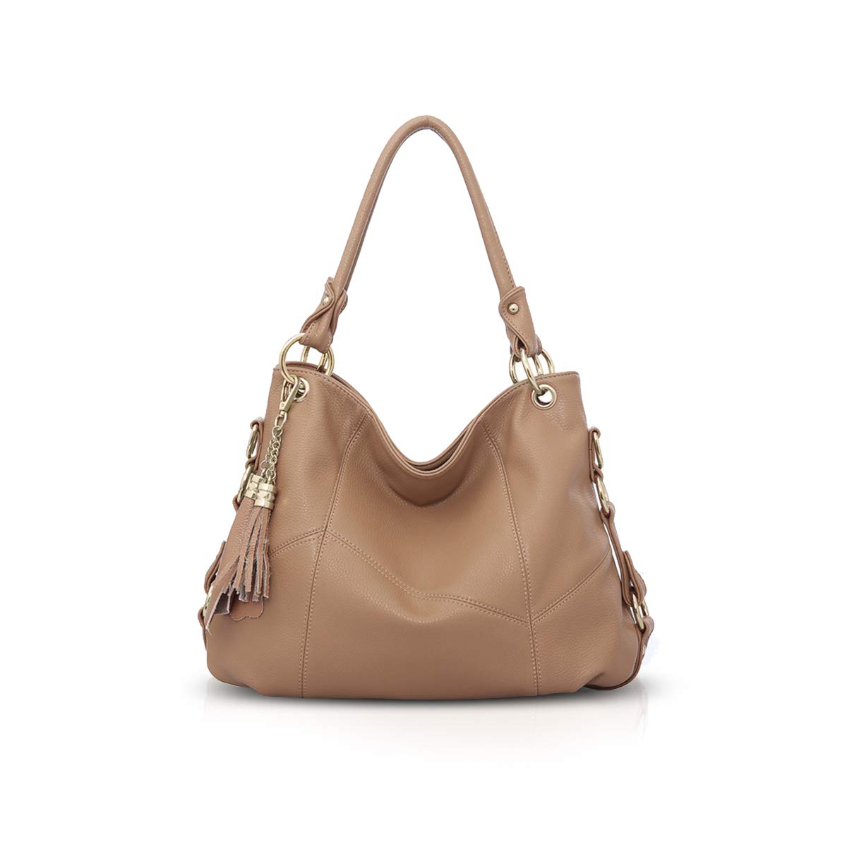 NICOLE & DORIS Women Handbag Large Capacity Shoulder Bags Soft Leather Hobo Bag Fashion Cross-Body Bags Top-Handle Bags with Tassel Khaki