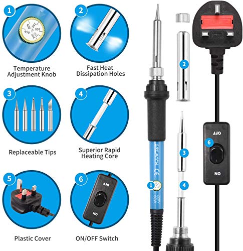 Soldering Iron Kit, SREMTCH 60W 220V Welding Tool Adjustable Temperature, Digital Multimeter, Soldering Iron Tips, Desoldering Pump
