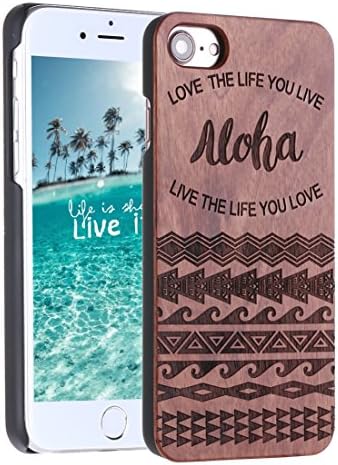 Wood iPhone 8 Case, iPhone 7 Cover, Real Natural Wood Carving Wooden Pattern Protection for Apple iPhone 7 / 8 Case (Rose Wood - Hawaii Aloha)