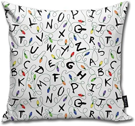 TopYYing Throw Pillow Cover Case for Bedroom Couch Sofa Home Decor Vintage Cooler Warm Stranger Letter Things White Pattern Square 18x18 Inches