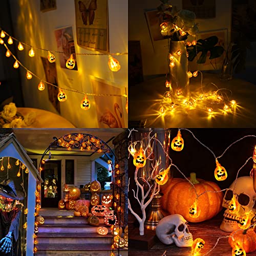 3D Halloween Lichterkette 4.5M 30 LEDs Orange Kürbis Lichterkette Batteriebetrieben LED Wasserdichte Kürbis Lichter Halloween Lichterketten Beleuchtung Dekoration für Weihnachten Party Außen & Innen