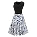 Aibwet Women's Fit and Flare Floral Print Sleeveless Summer Beach A-Line Party Evening Cocktail Swing Dress Black