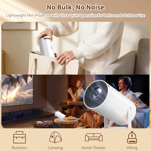 Telonixium Mini Projector, Full HD 1080P with 4K Support, Portable Projector with Carrying Case, 270° Rotation, Electric Keystone, 200" Screen, Low Noise ≤25dB, HDMI USB AUX, Home Cinema, Projecteur