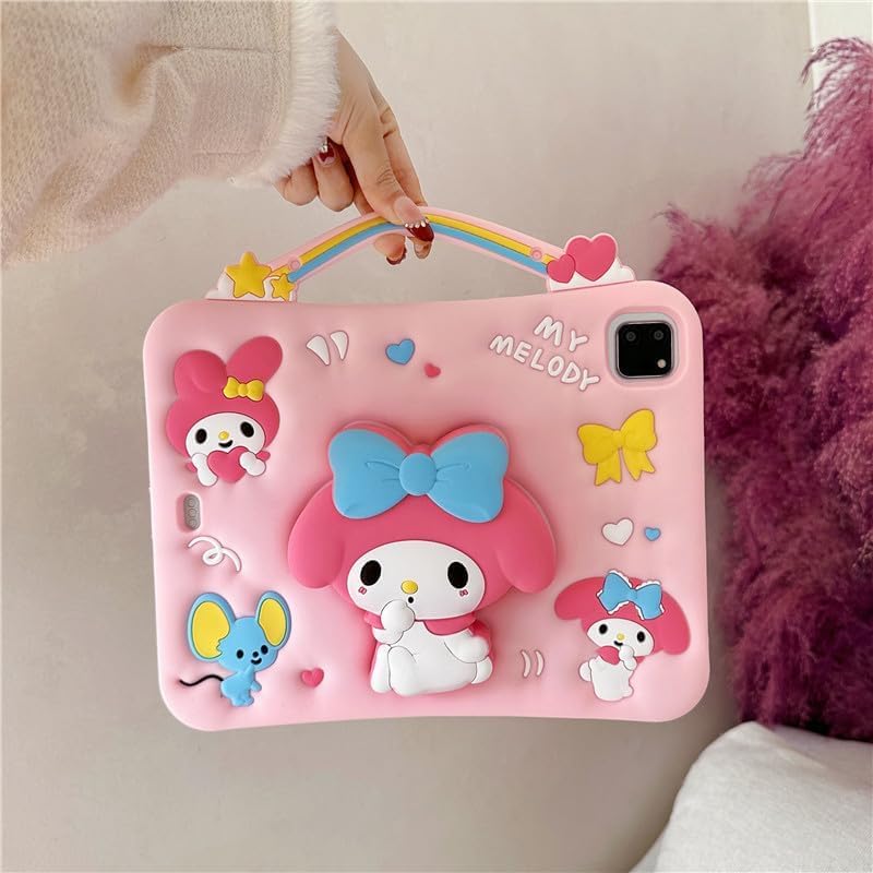 Kids Case for iPad (A16) 11th/10th Generation (2025/2022), Cartoon Thickened Silicone Full-Coverage Shock-Absorbing, Adjustable Stand, Handle, Pen Holderand and Lanyard (Pink, iPad (A16) 11th/10th)