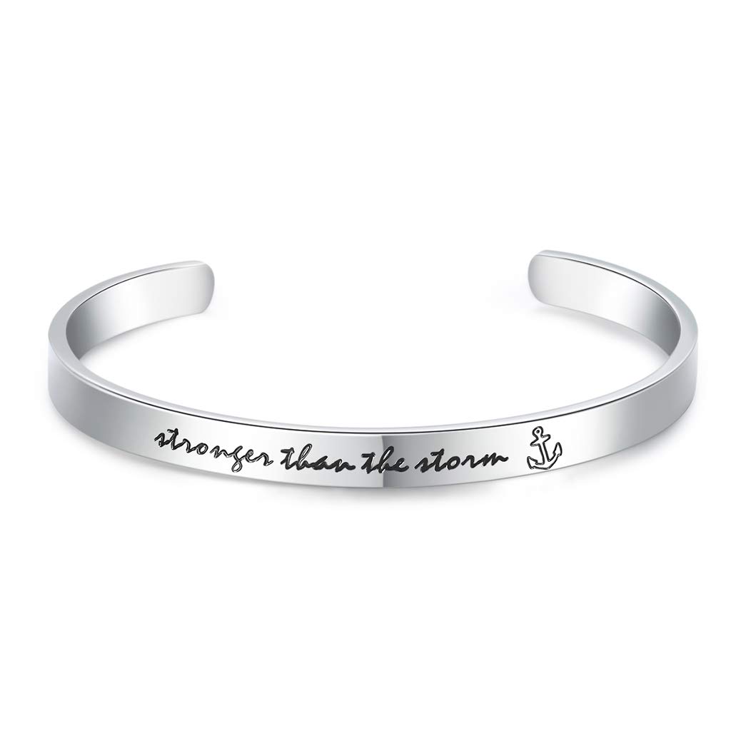 CERSLIMO Friendship Bracelet for Women - Inspirational & Motivational Cuff Bangle for Best Friend, Sister, Teacher Gifts & Birthday, Christmas Gifts - Stronger Than The Storm — image 1