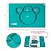 Silicone Placemat + Baby Spoon By Happy Monkey - One-Piece Food Mat With Plate & Bowl for Kids & Toddler - 4 Sections - Non Slip Tray, Secure Suction (Blue)