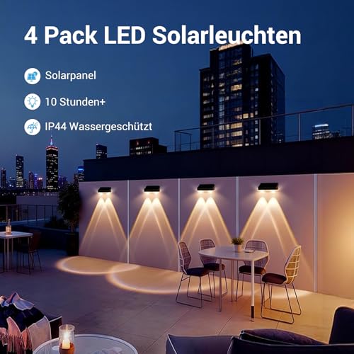 Aogled Solar Garden Lamps Outdoor 4 Pack,LED Solar Spotlight 3000K Warm Light,IP65 Waterproof,Easy Installation Without Cables,Automatic Lighting for Paths,Terrace and Garden