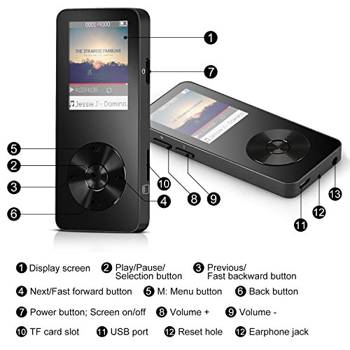 AGPtEK 16GB Portable MP3 Player(Expandable Up to 128GB), Music Player