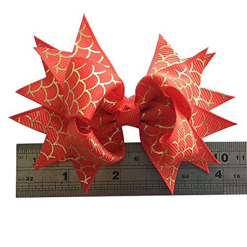 Yazon 4inch Sparkly Ribbon Bows With Alligator Clips Girls Toddler Silver Wave Printed Ribbon Hair Bows 10pcs - Thumbnail 3