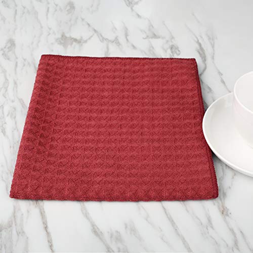 Lifaith Microfiber Thick Waffle Weave Kitchen Towels Dish Cloth 3 Pack 16inch X 19inch Red