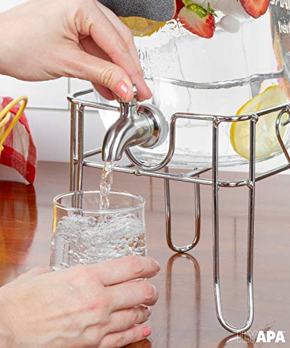 image for Ilyapa Outdoor Glass Beverage Dispenser with Sturdy Metal Base, Stainl