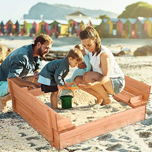 image for Costzon Kids Foldable Cabana Sandbox with 2 Convertible Benches & 1 Pi