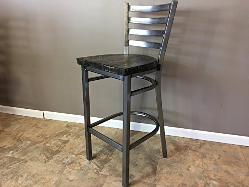 Reclaimed Wood Seat Bar Stool | With Ladder Back Metal Frame | Set of 4 | Restaurant Grade | High Quality |30 Inch High Barstool