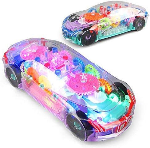 InfiDeals Musical Car Toy with Colorful Lights Transparent Rotating Gear Concept Cars