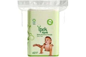 IPEK Baby Organic Large Dry Pads 100% Cotton Squares for Baby Care Diapering (60 count)
