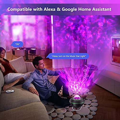Proyector Estrellas, Tasmor Smart WiFi Alexa Proyector de Galaxia con Soporte, 10 Modos de Color Control Remoto con Temporizador, Altavoz de Música Bluetooth, Regalo de Fiesta Luz Nocturna