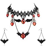 JoyTong Bat Necklace Earring Set Leather Black