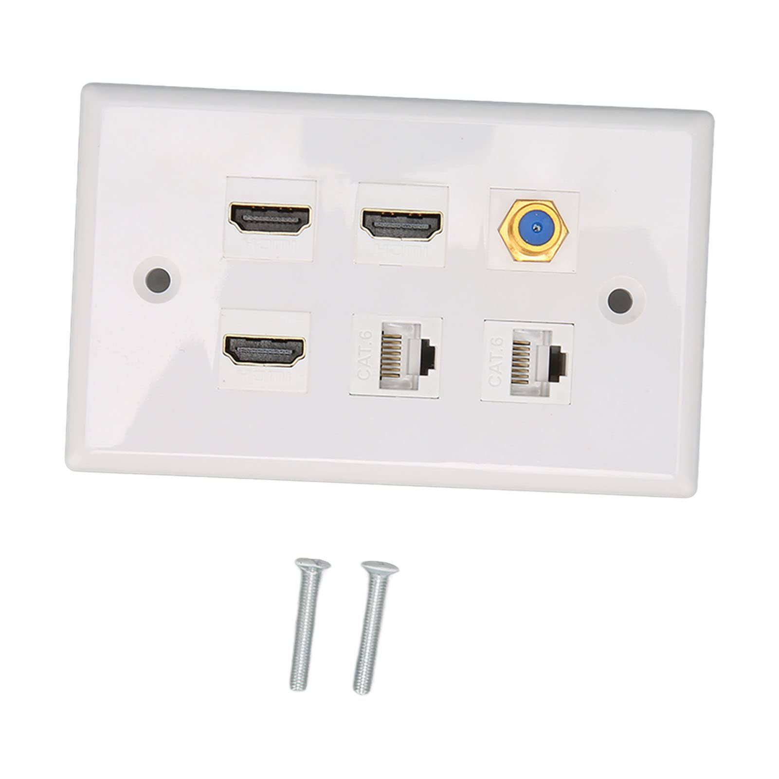 HDMI Wall Plate Panel, HD Multimedia Wall Socket, 6 Ports Ethernet Wall Plate with 3 x HDMI, 1 x TV F Type and 2 x Cat 6 RJ45 Network AV Wall Plate for Home