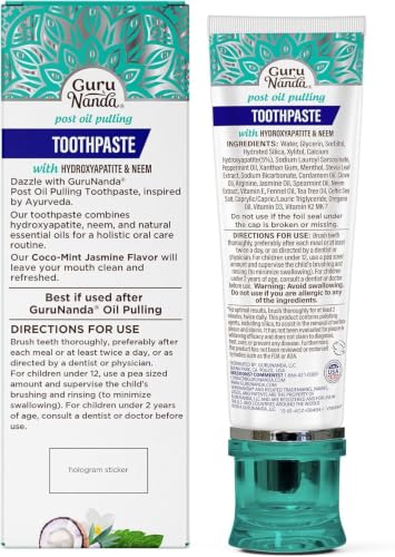 GuruNanda Hydroxyapatite Toothpaste for Whitening with Neem & Xylitol, SLS & Fluoride Free (4 Pack) - Freshens Breath, Fights Plaque - with 2 Toothbrushes, 2 Tongue Scrapers & 2 Tube Squeezers