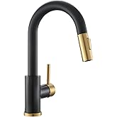 CENOSA Modern Bar Sink Faucet for Kitchen Sink Single Handle with Pull Out Sprayer Hot and Cold Prep Sink Faucet Black and Gold
