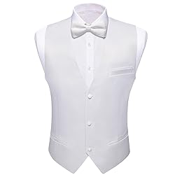 Barry.Wang Mens White Suit Vest Bow Tie Set 4PCS