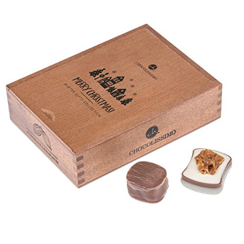 CHOCOLISSIMO Schokolade Geschenk - 10 handgemachte Pralinen in einer schicken Holzbox - Weihnachtsschokolade, Geschenkidee Weihnachten, Nikolaus, Advent - für Frauen, Männer, Eltern - Merry Elegance – Bild 4