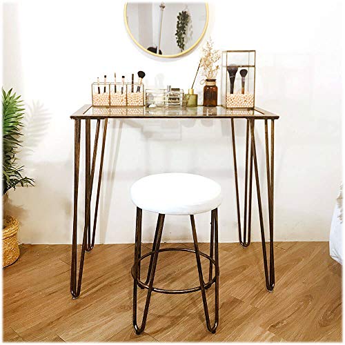 CANDIKO White & Bronze Round Makeup Vanity Chair Velvet Upholstered Metal Stool Bedroom Iron Room Bench Bathroom Ottoman with Footrest Ring - Small